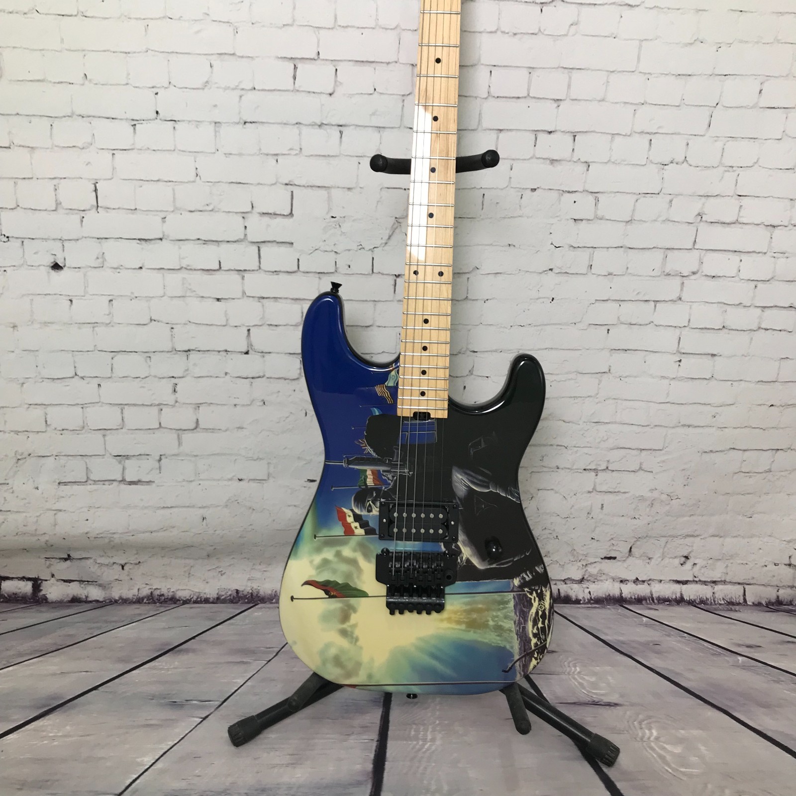 Factory custom 6-string blue electric guitar tremolo system Jack picture top