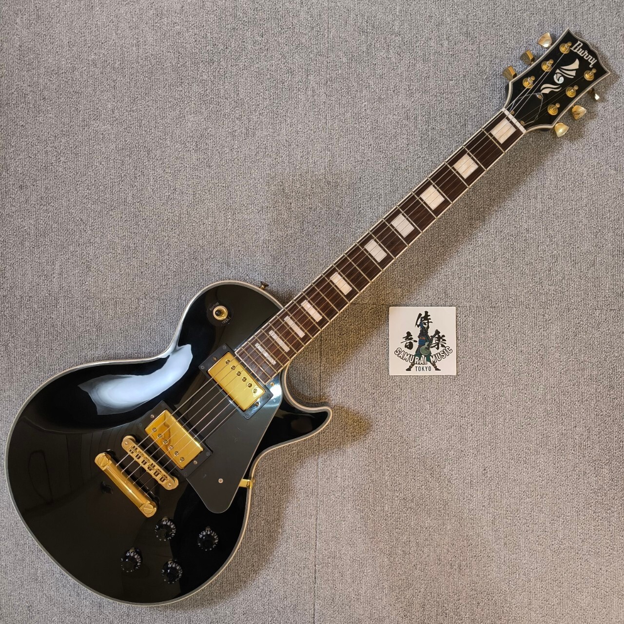 Burny by Fernandes Electric Guitar Les Paul Custom Black RLC-55 W/Gig Bag Used