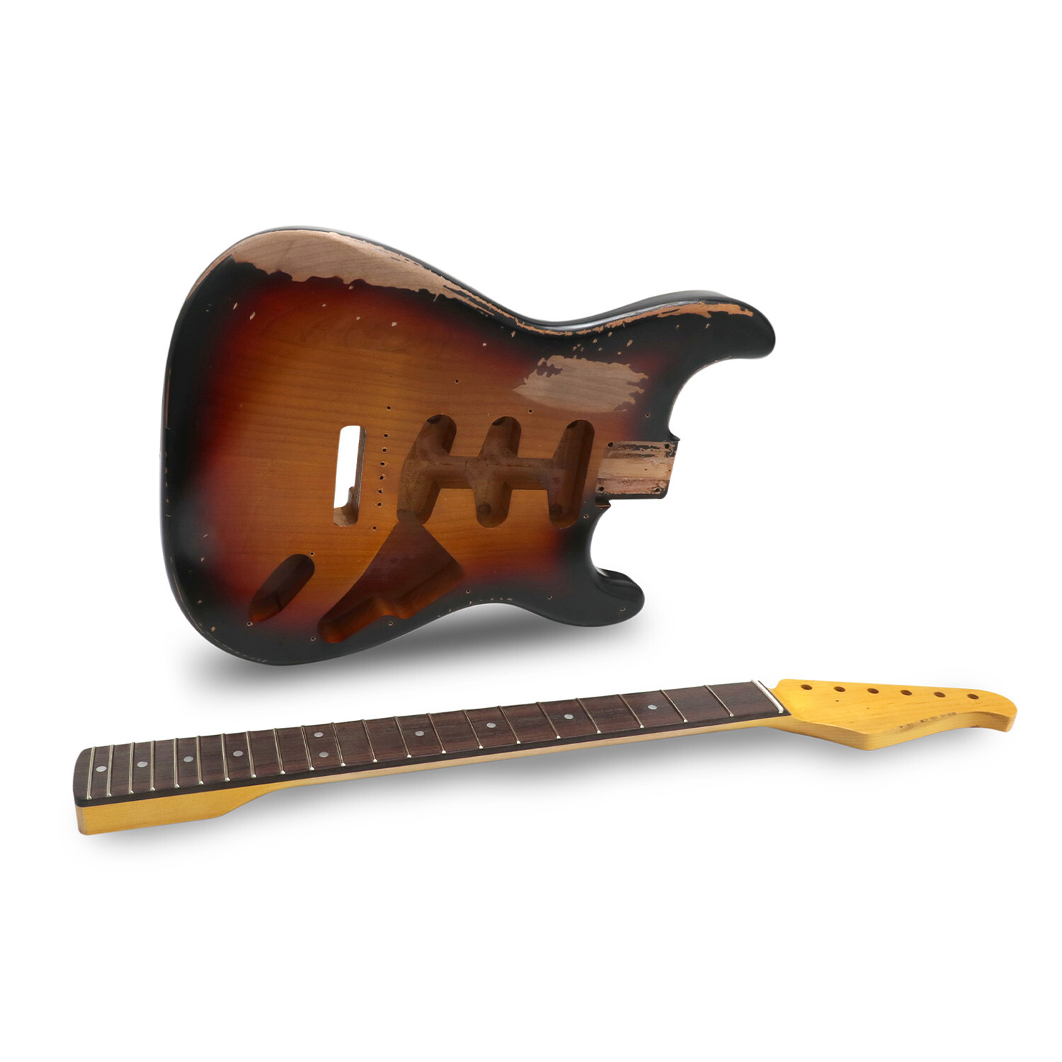 Relic DIY Guitar Kit ST Style Alder Body Rosewood Fingerboard 3 Tone Sunburst