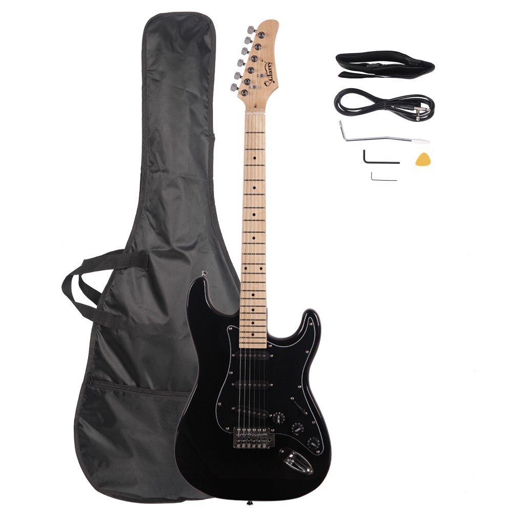 GST Black Maple Fingerboard Electric Guitar 6-String W/Bag Picks Strap Cable Kit
