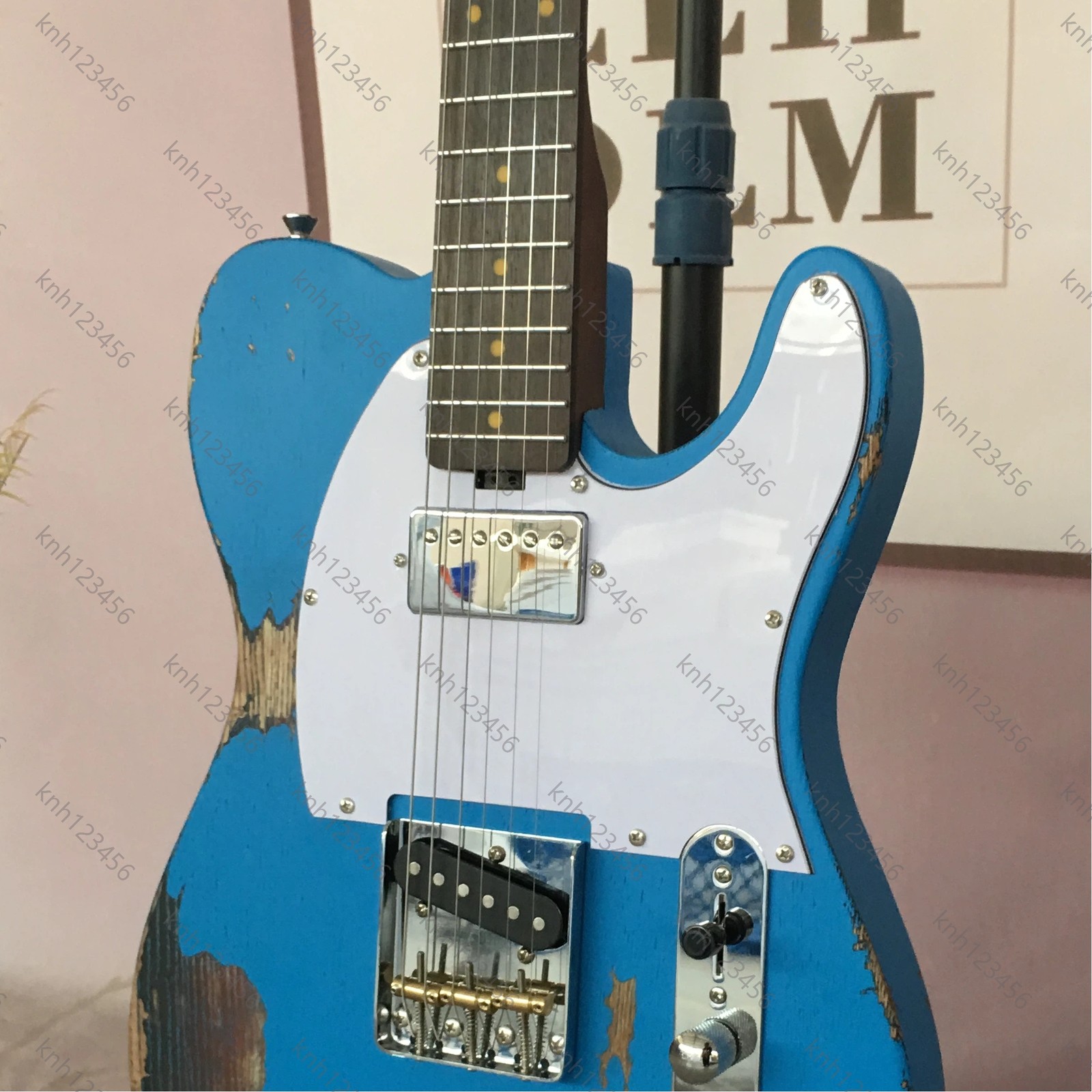 Worn Bright Blue Offset Contour Electric Guitar SH Pickups Free Shipping