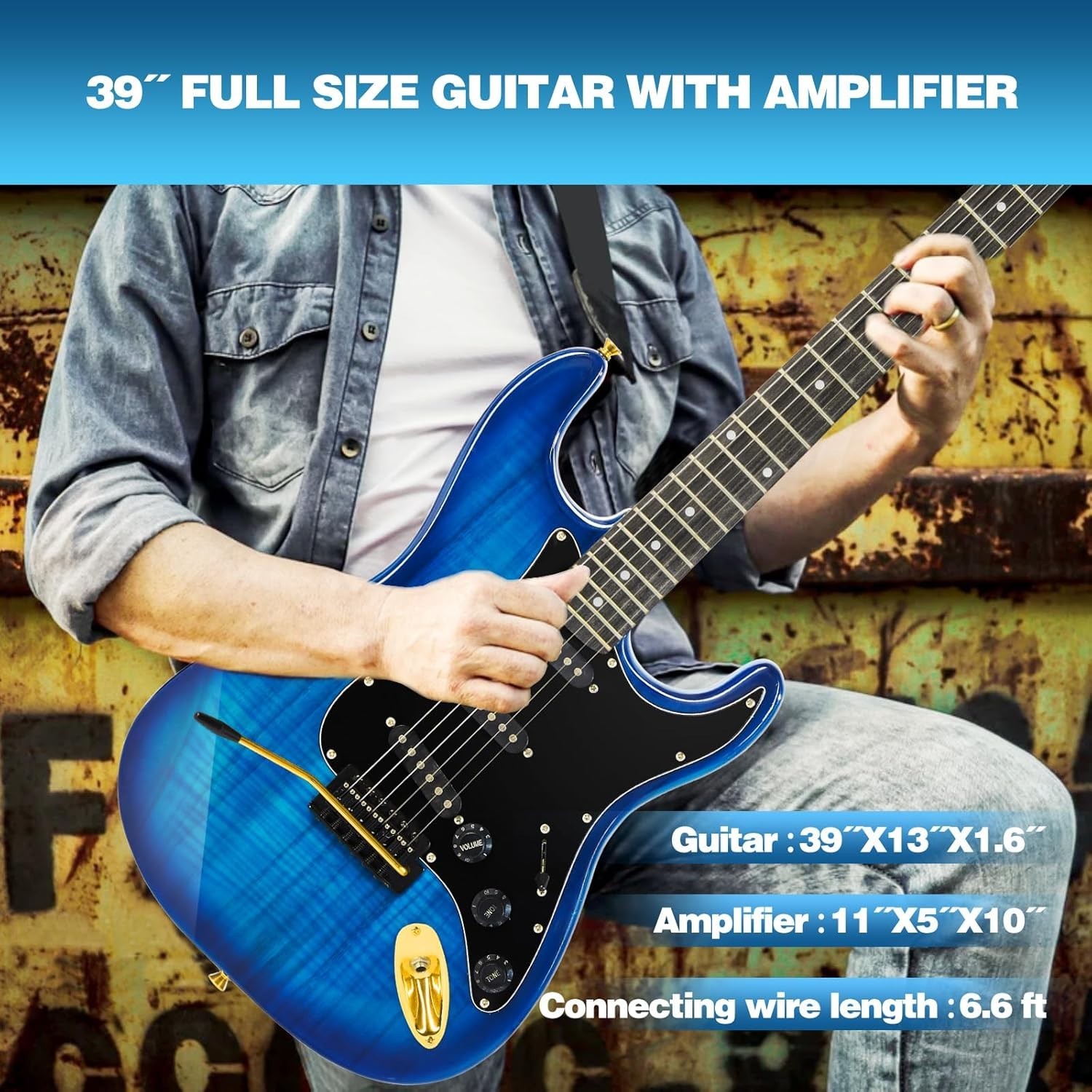 Electric Guitar Kit with 25W Amplifier, 39 Inch Full Size Solid Wood Electric Gu
