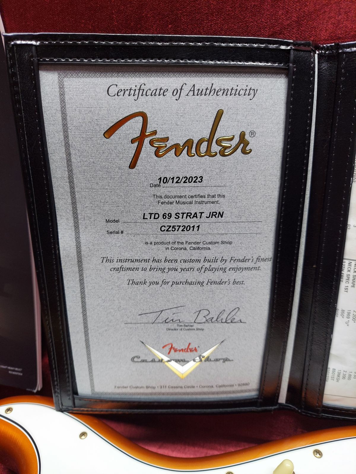 2023 Fender Custom Shop ’69 Stratocaster Journeyman Relic COA Show Stopping Cand