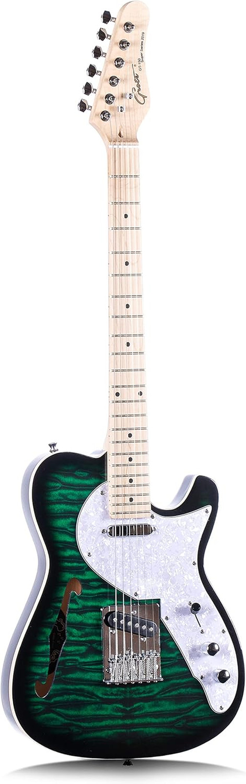 Grote Semi Hollow Tele Style Electric Guitar Green Maple Neck Single F Hole