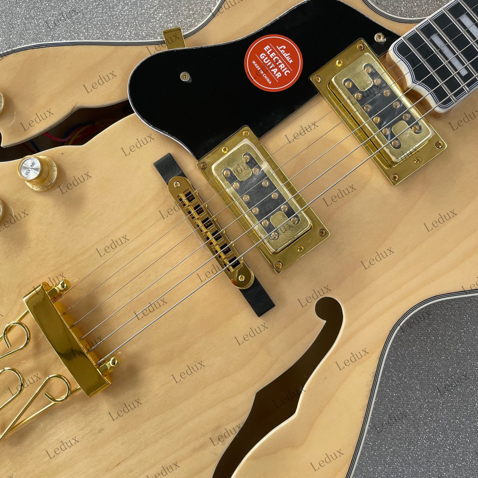 Gloss Natural Wood Full Hollow Archtop Codux HH Gold Hardware JazzElectricGuitar