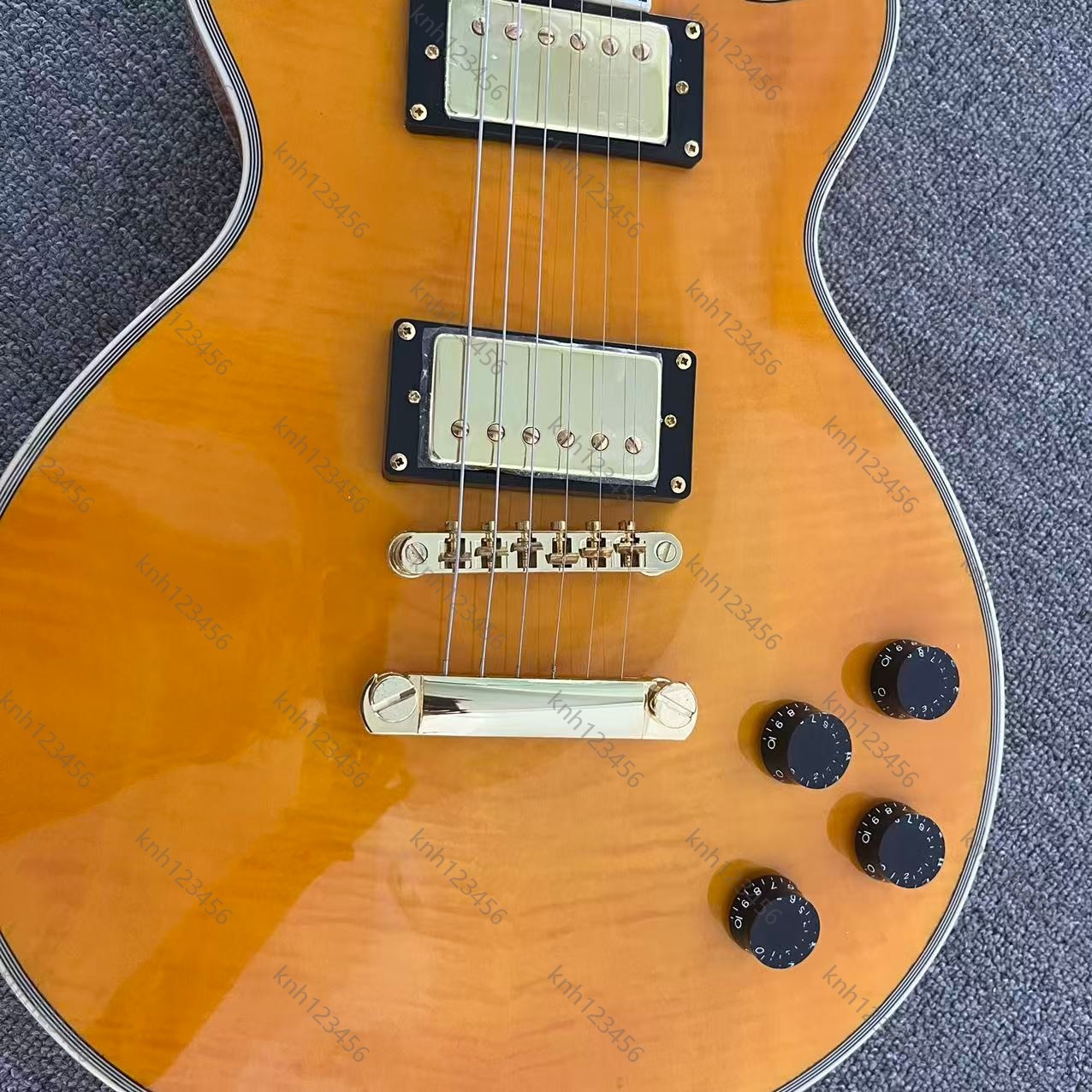 Single Cutaway Guitar Tiger Grain Amber HH Pickups Gold Hardware Free Shipping