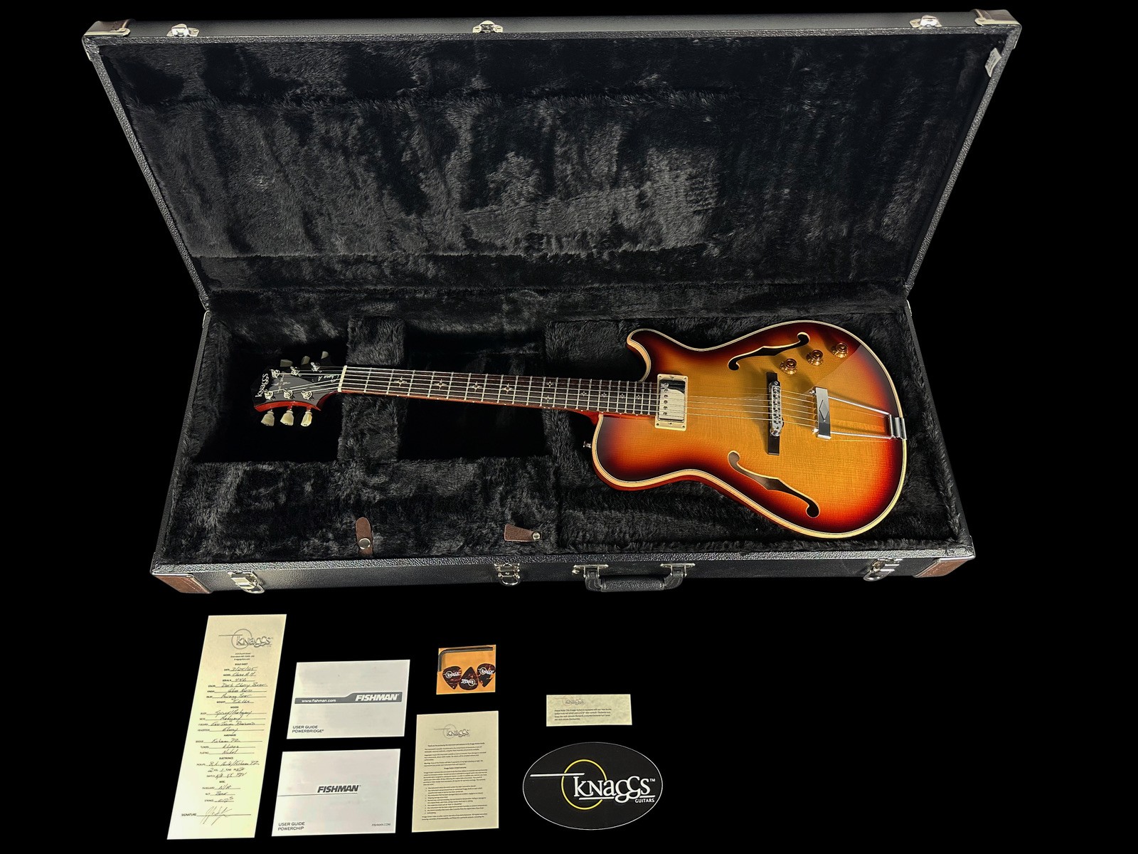 2025 KNAGGS CHENA A HOLLOWBODY ARCHTOP w HUMBUCKER & PIEZO ~ DARK CHERRY BURST