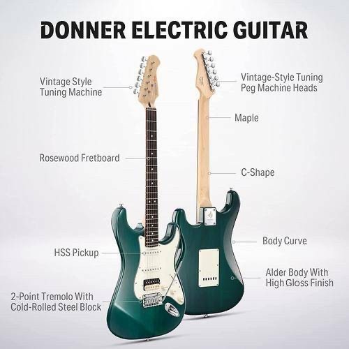 Used Donner Seeker Designer Series Aqua Green Solid Body Electric Guitar