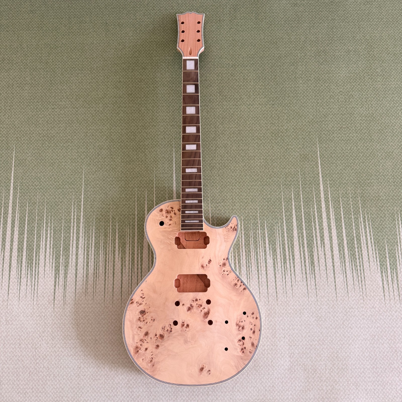 Unfinished 6-string L P DIY Electric Guitar Kit Burl Top Mahogany Neck GD part