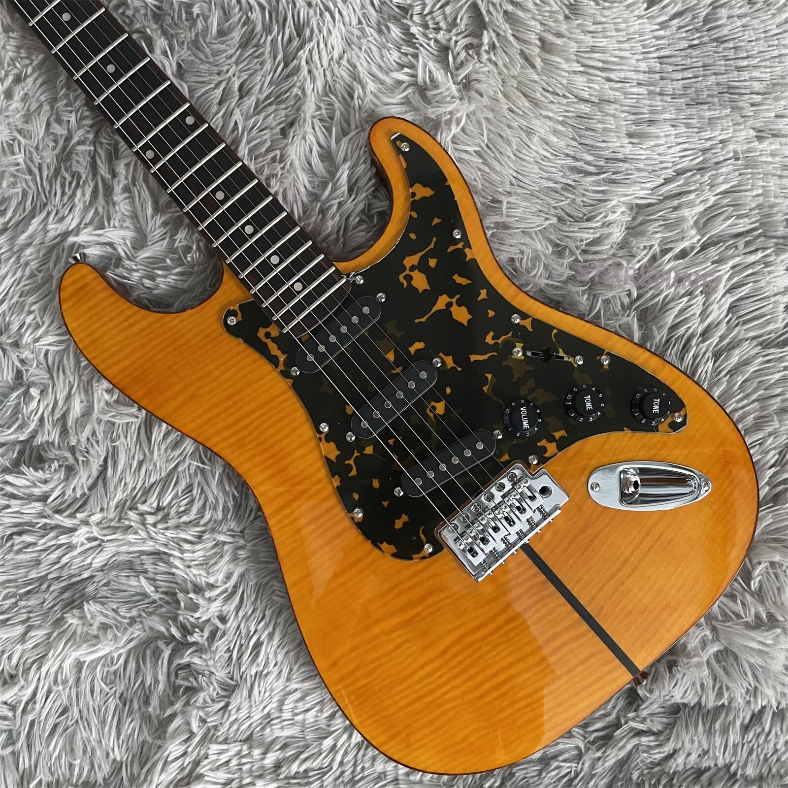 Unique Mad Cat Orange Electric Guitar Flame Maple Top Tremolo Bridge Solid Body