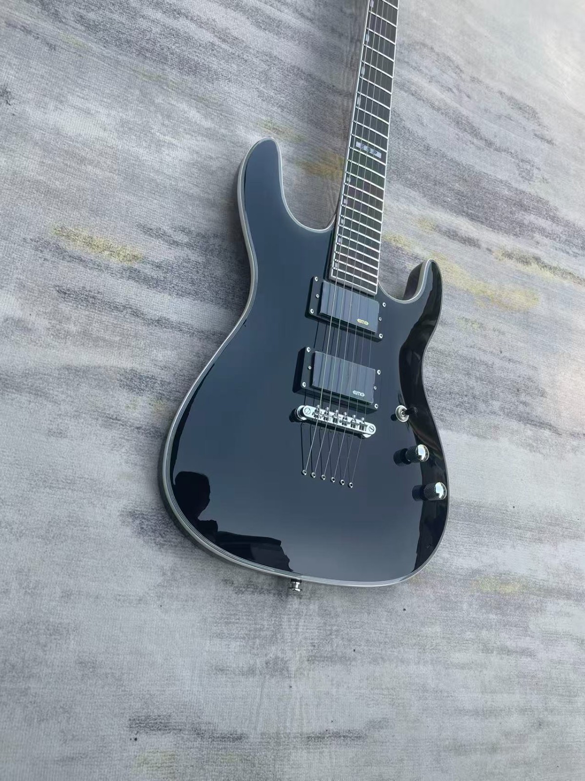 Ultra-Thin Black ESP Black Asymmetrical Electric Guitar HH PICKUP 24 tone
