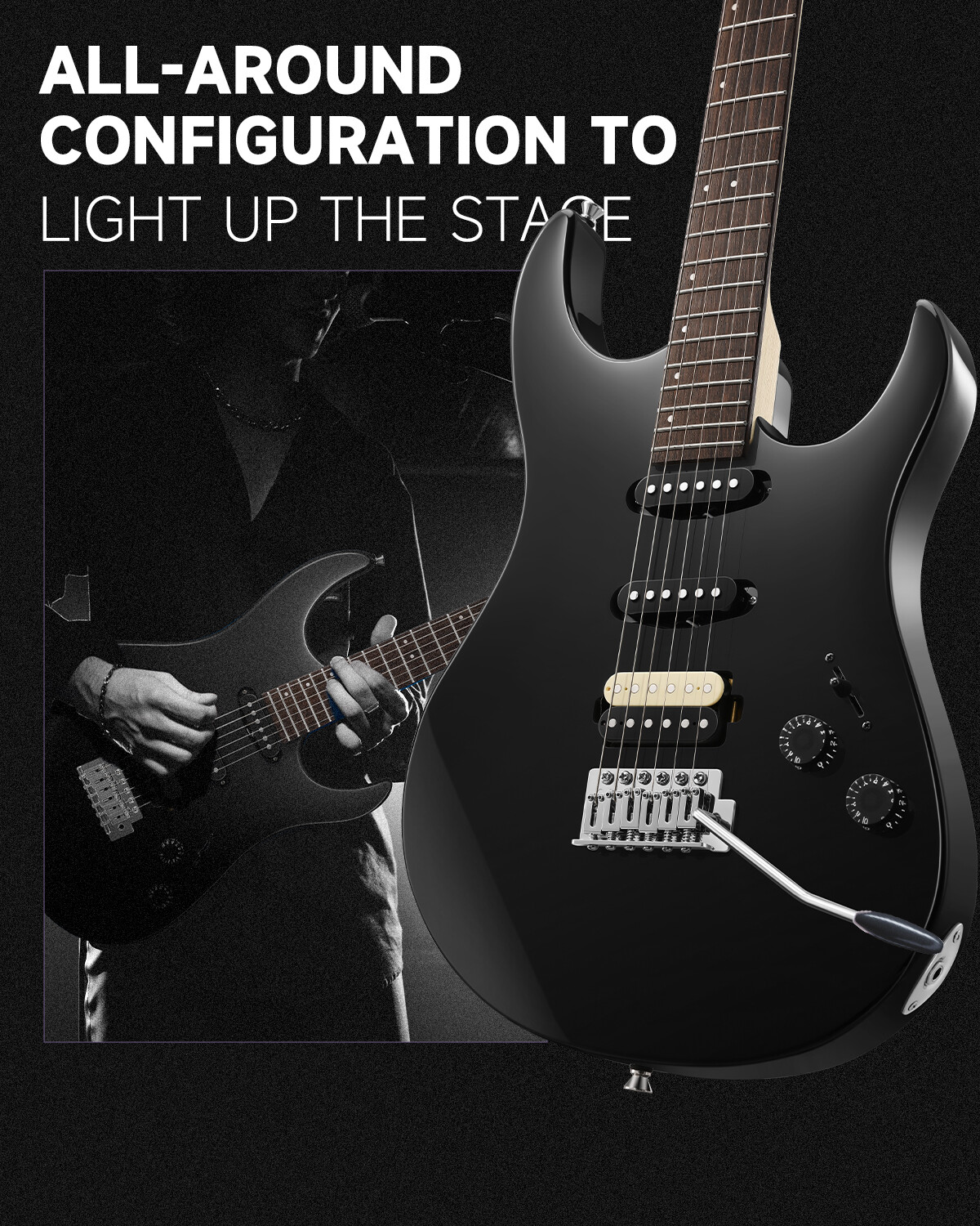 🎸 Donner DMT-66 Electric Guitar Tremolo Bridge HSS Pickup Glossy Black With Bag