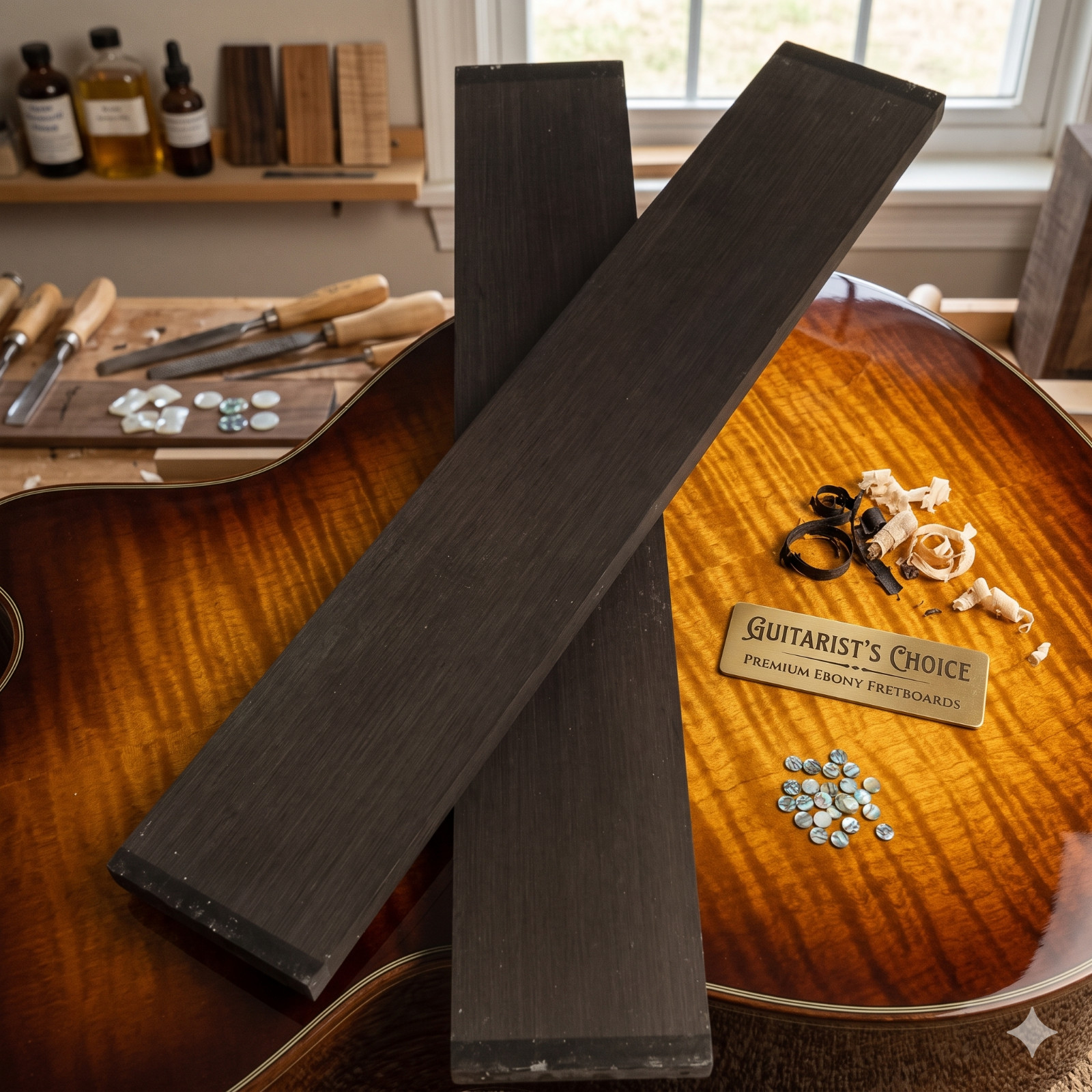 Ebony Wood Guitar Fretboard Blank High Density Black Wood Fingerboard Set 2 pcs