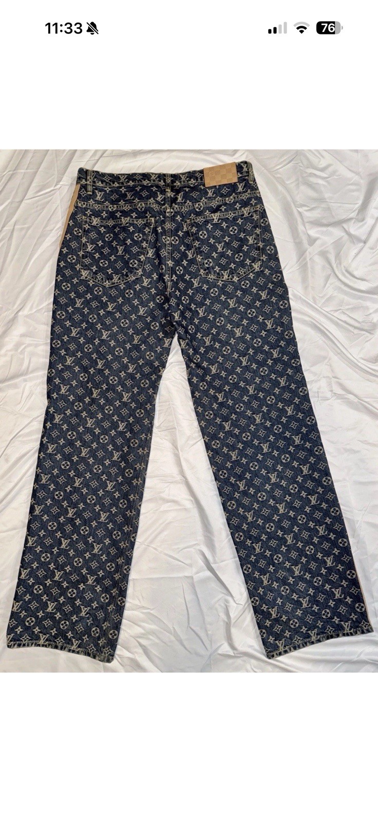Authentic louis vuitton Skate jeans 34 Sz Brown Leather Stripe Sold Out Online