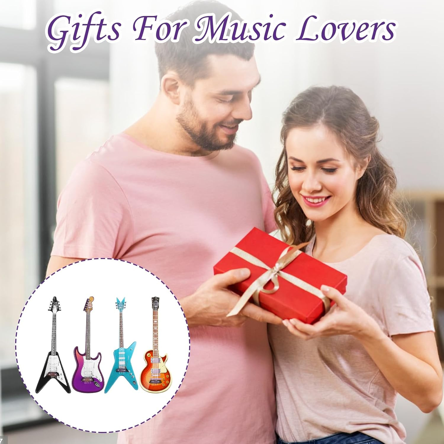 4Pcs Mini Electric Guitar & Bass Guitar Ornament, 1:12 Scale Wooden Miniature Mu