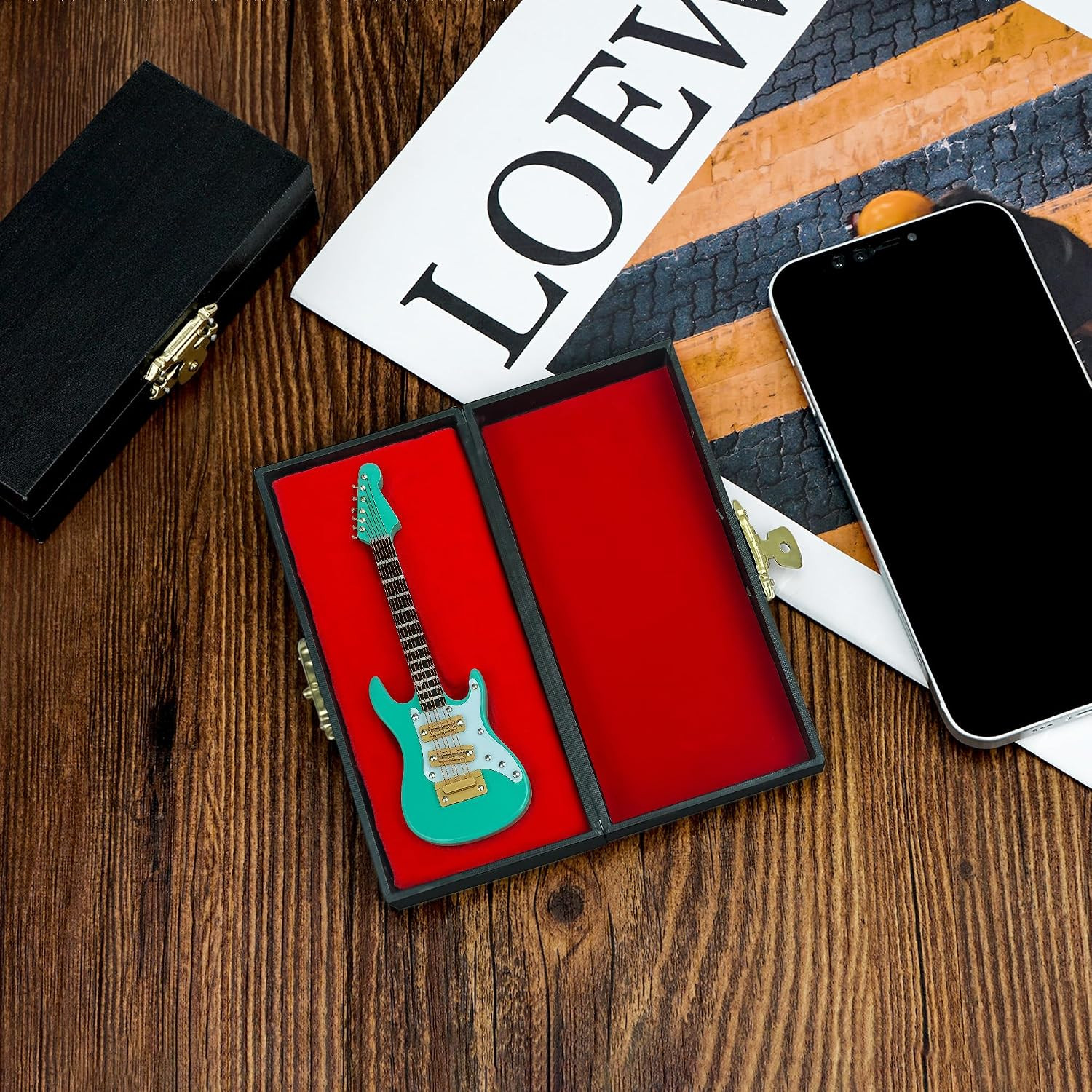 Miniature Guitar with Stand and Case, 10Cm Mini 6 Strings Electric