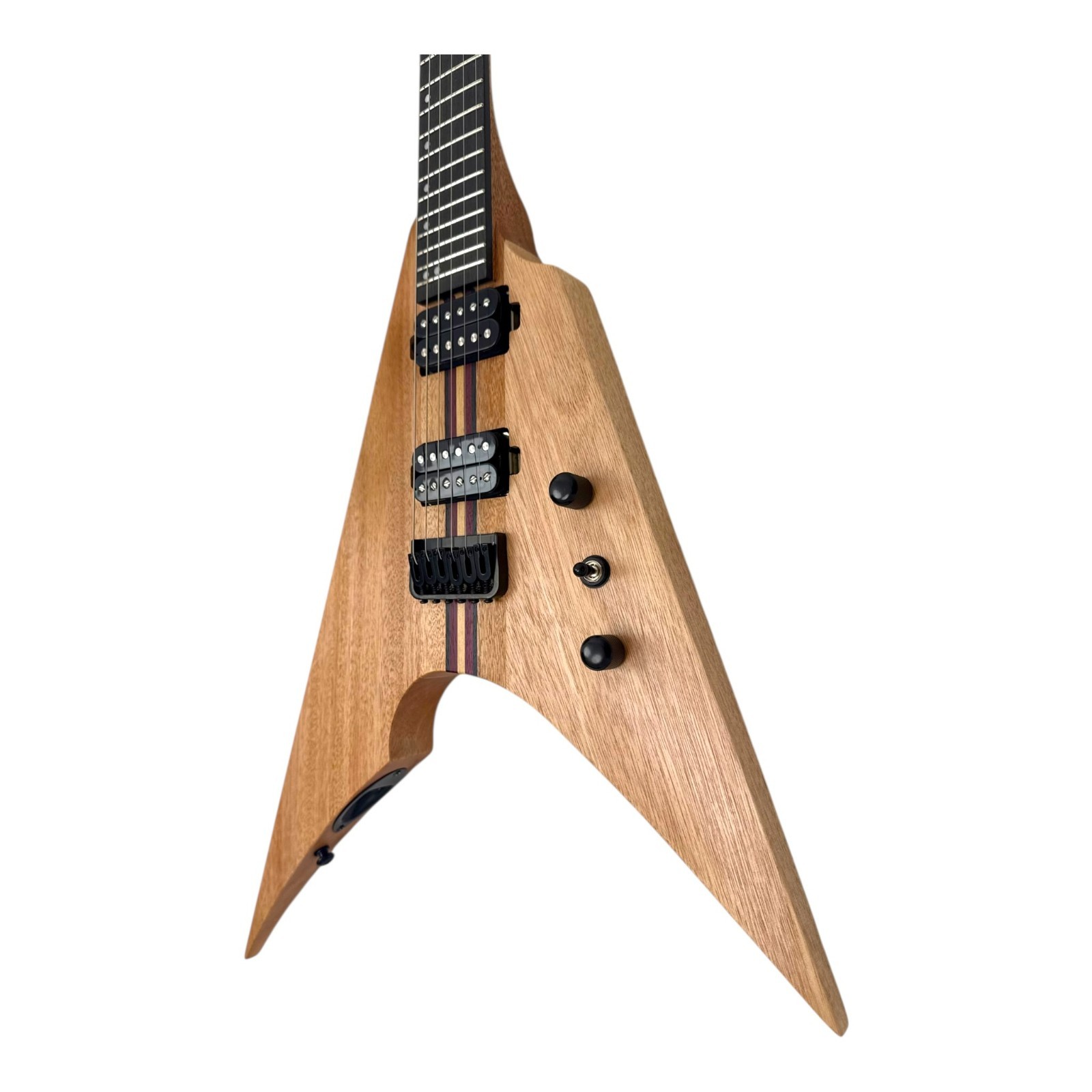 Haze FV6MS Foxglove V Electric Guitar Woodgrain Okoume Belcat Humbuckers 24F
