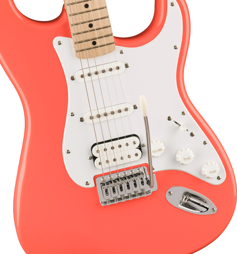 Fender Squier Sonic Stratocaster HSS Electric Guitar, Maple Neck, Tahitian Coral