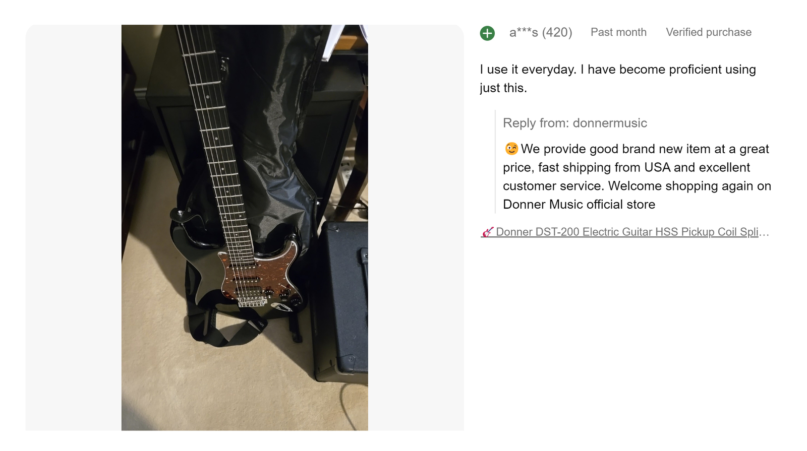Donner DST-200 Electric Guitar With Gig Bag Strap Cable Online Lessons Black