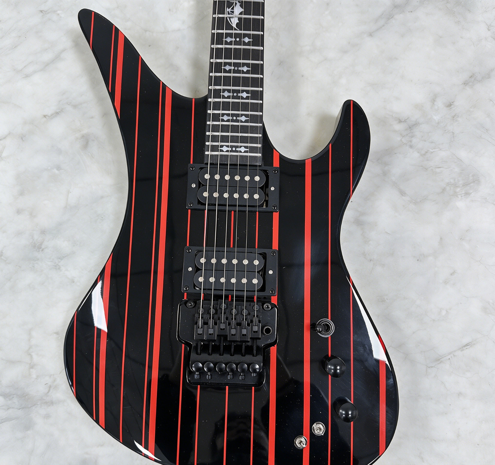 Black Red Striped Synyster Gates Style Electric Guitar HH Pickups Floyd Rose