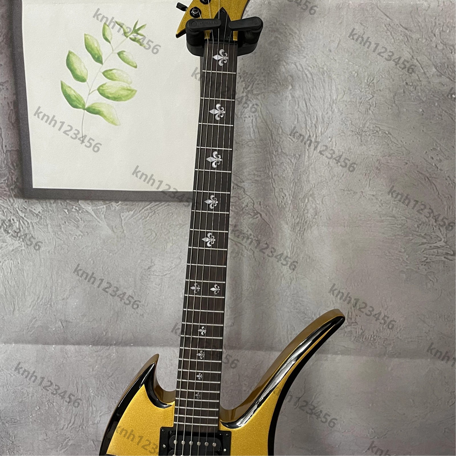 Sparkle Gold Curved Horn Irregular Electric Guitar HH Pickups Stainless Frets