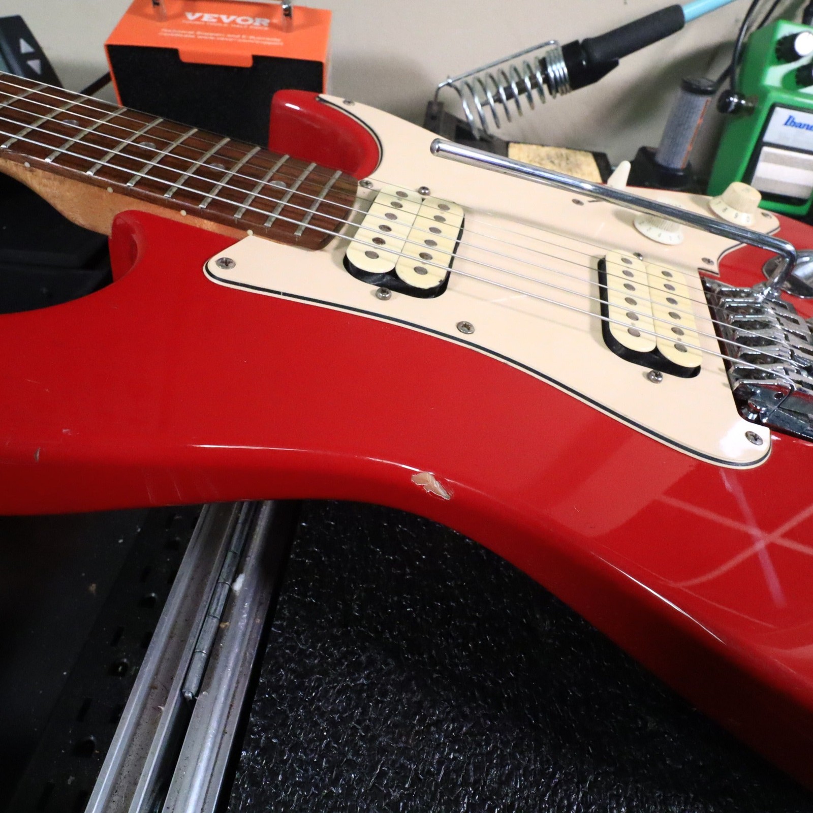 1998 Squier Stagemaster Reverse HH Electric Guitar Frost Red Floyd Rose