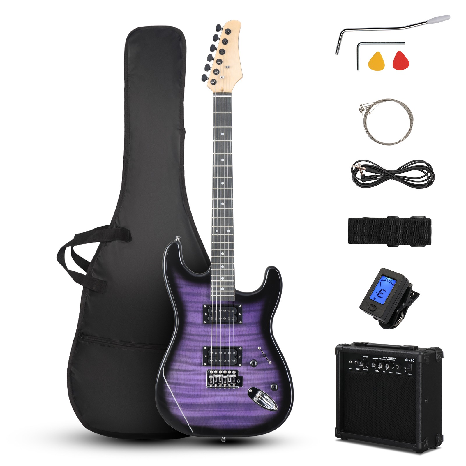 Ktaxon KST Stylish Basswood Tiger Stripe Electric Guitar Kit with 20W AMP & Bag