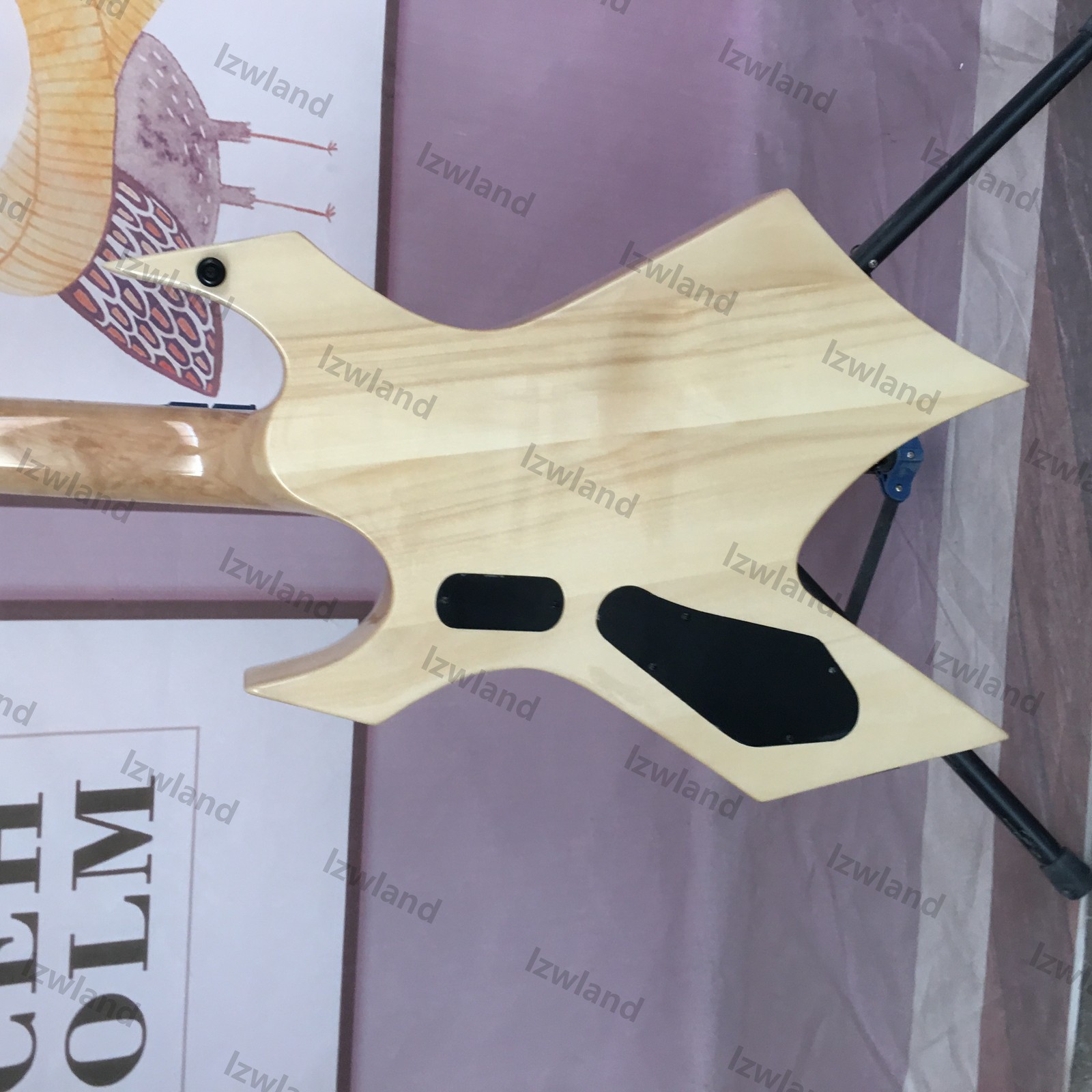 Solid Electric Guitar Abalone Spalted Maple H-H Pickups Yellow Finish Black HW