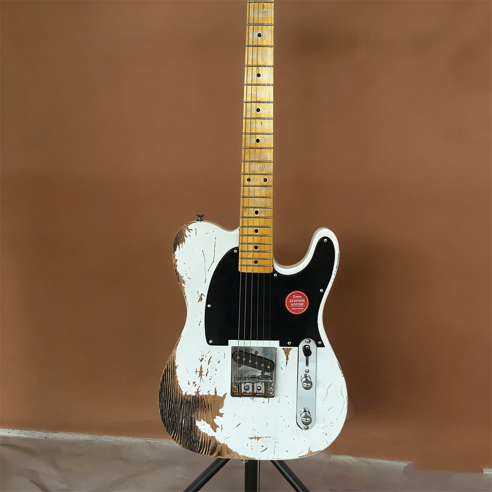 White Vintage Aged Electric Guitar Solid Alder Body Maple Neck Fixed Bridge