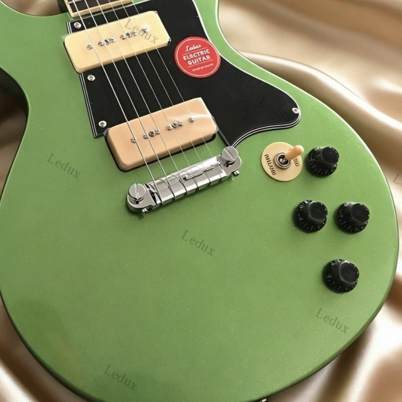 Junior Double Cut Solid Electric Guitar Stainless Fret P-90 Pickup Olive Green