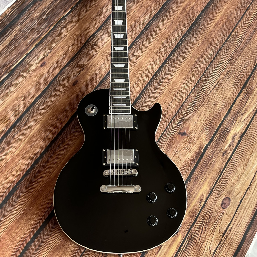 6 strings Black electric guitar Stainless Frets chrome hardware free shipping