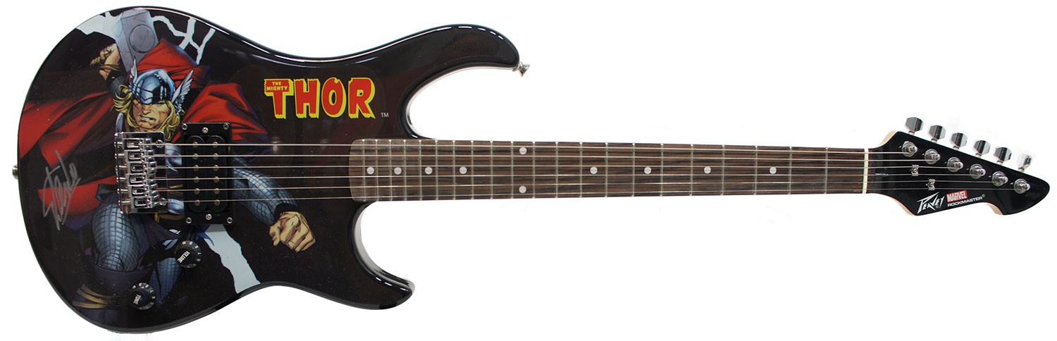Stan Lee Signed Peavey Marvel Thor 3/4 Size Electric Guitar & Certificate!