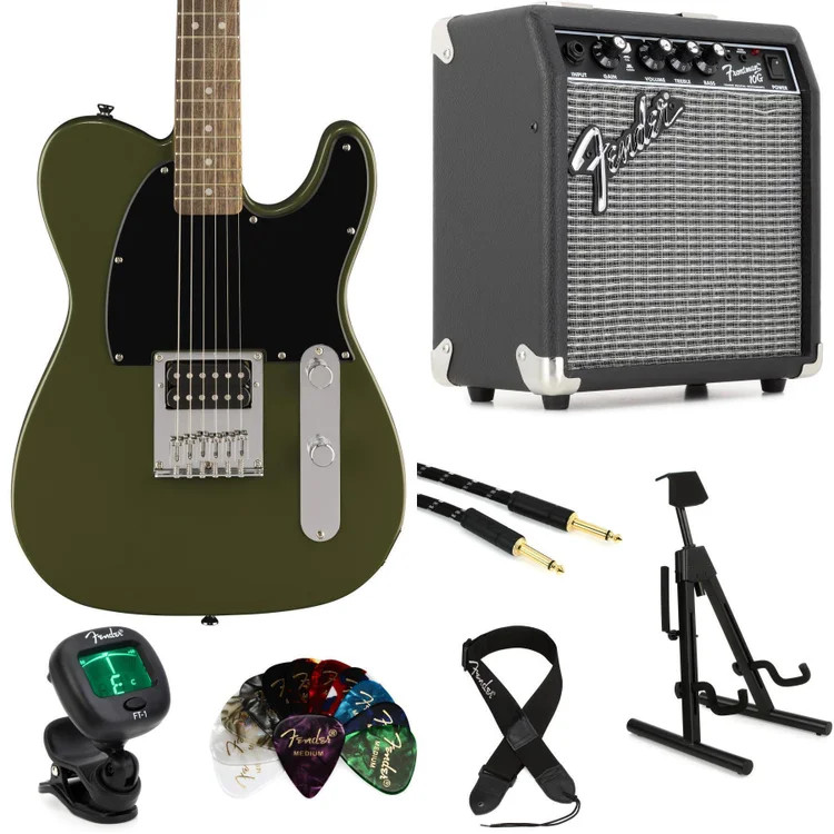 Squier Sonic Esquire Electric Guitar and Fender Amp Bundle – Olive