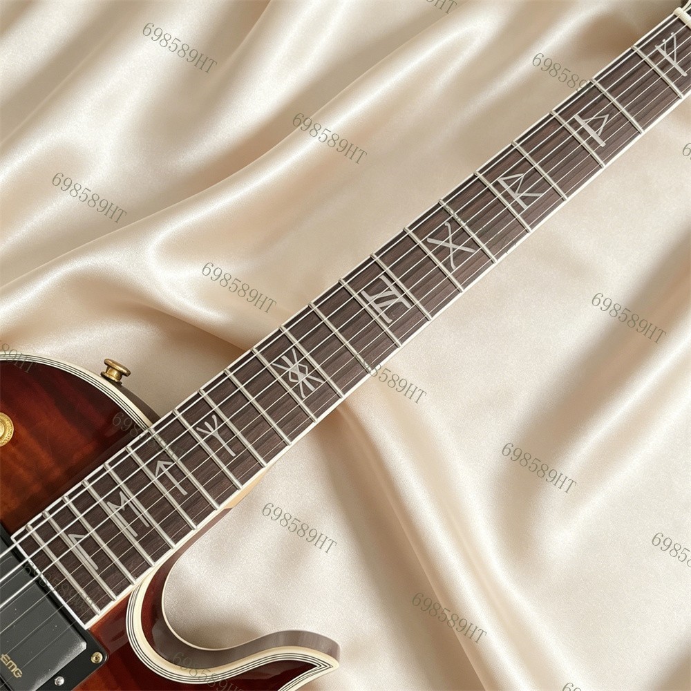Solid Electric Guitar Spalted Maple Top Stainless Rounded Fret Edge Sunburst