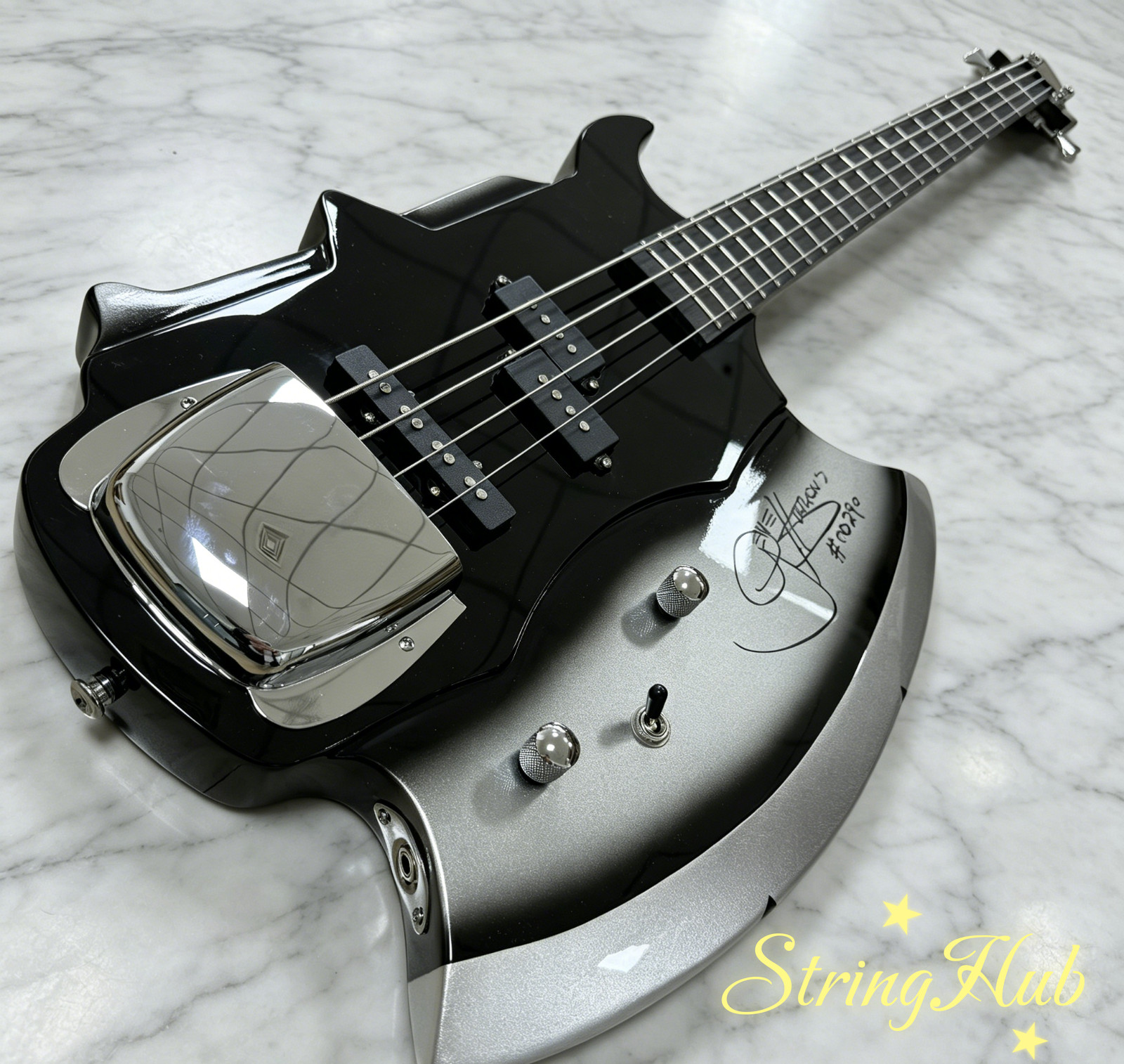 US Black & Silver Gene Simmons Axe Bass style Electric guitar Mahogany Body