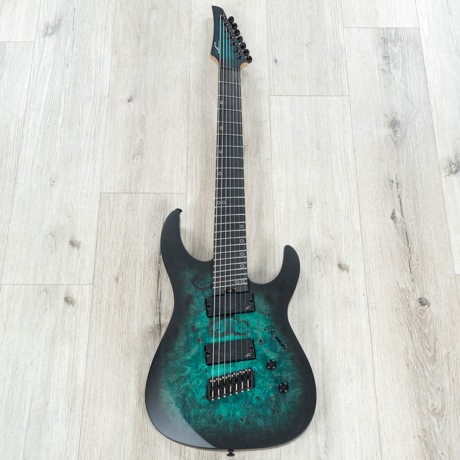 Legator N7FSS Ninja Super Shred Multi-Scale 7-String Guitar, Burl, Dark Sapphire