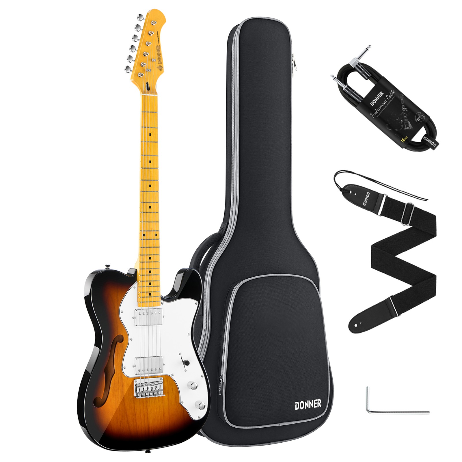Donner DJC-1000 Electric Guitar Tele Jazz Design HH Pickup + Gig Bag Strap Cable