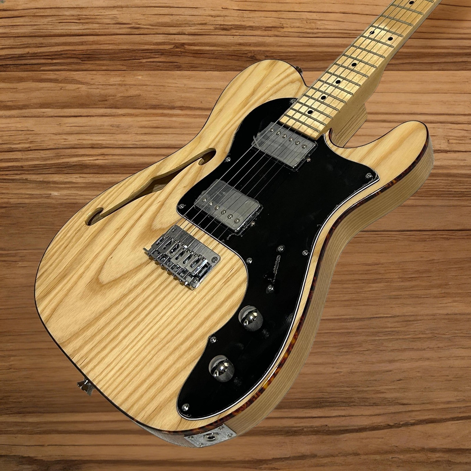 Tele Electric Guitar Maple Fretboard Ash Body Original Wood Color F Hole