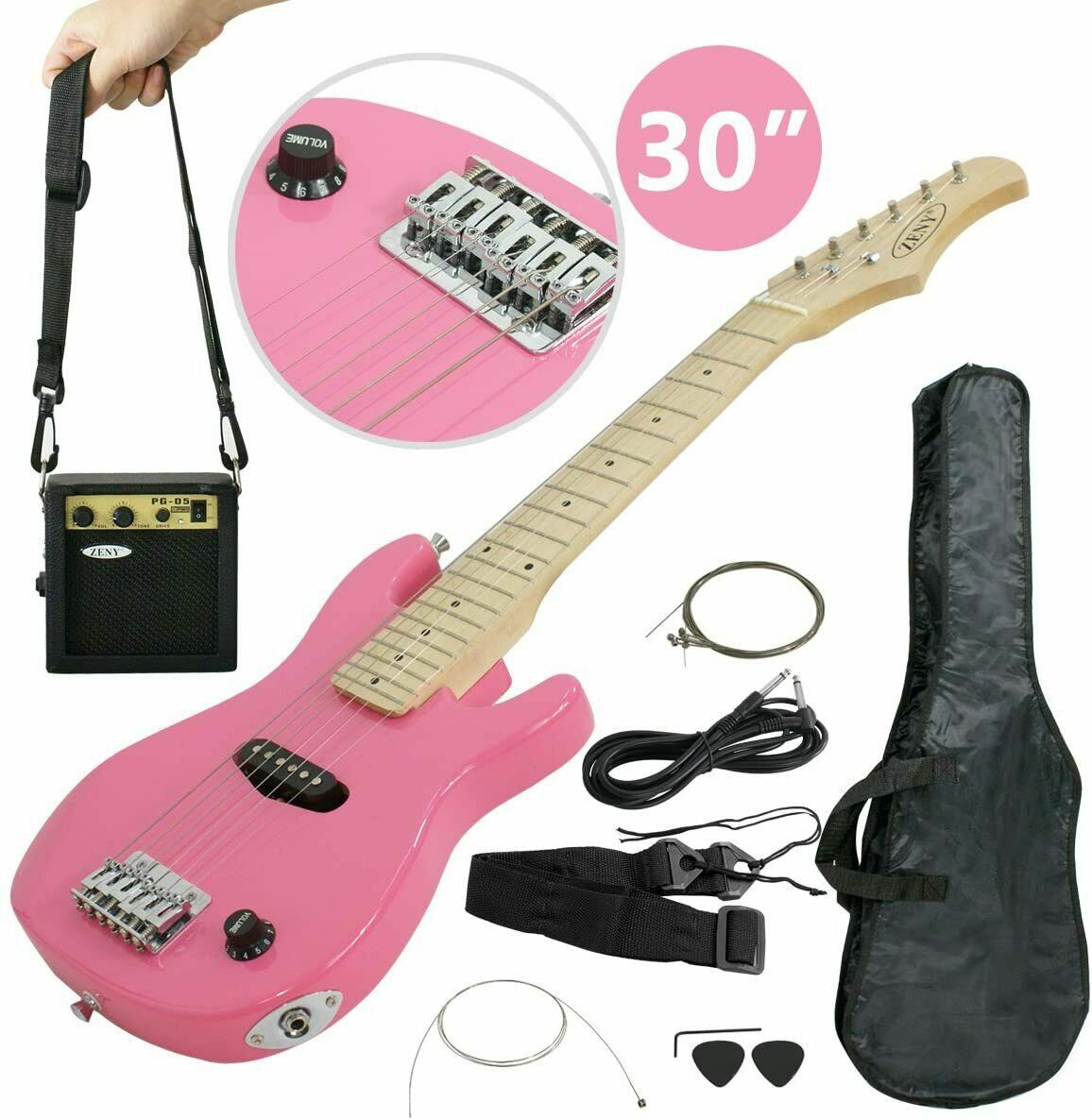 Pink 30”Electric Guitar Kids toys children’s Practice Musical 6 String with Amp