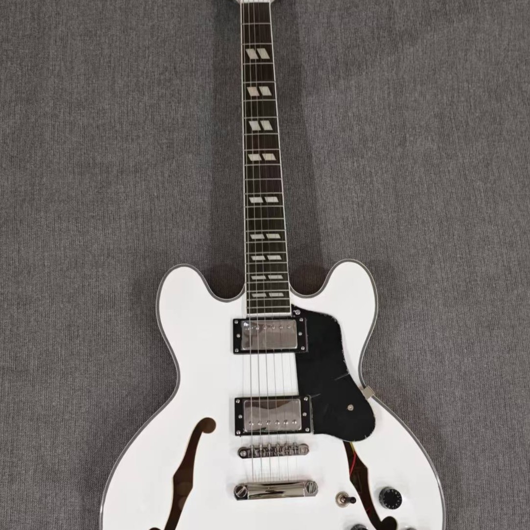 Custom 335 Alpine White Semi-hollow Electric Guitar Fixed Bridge 22Frets Ship US