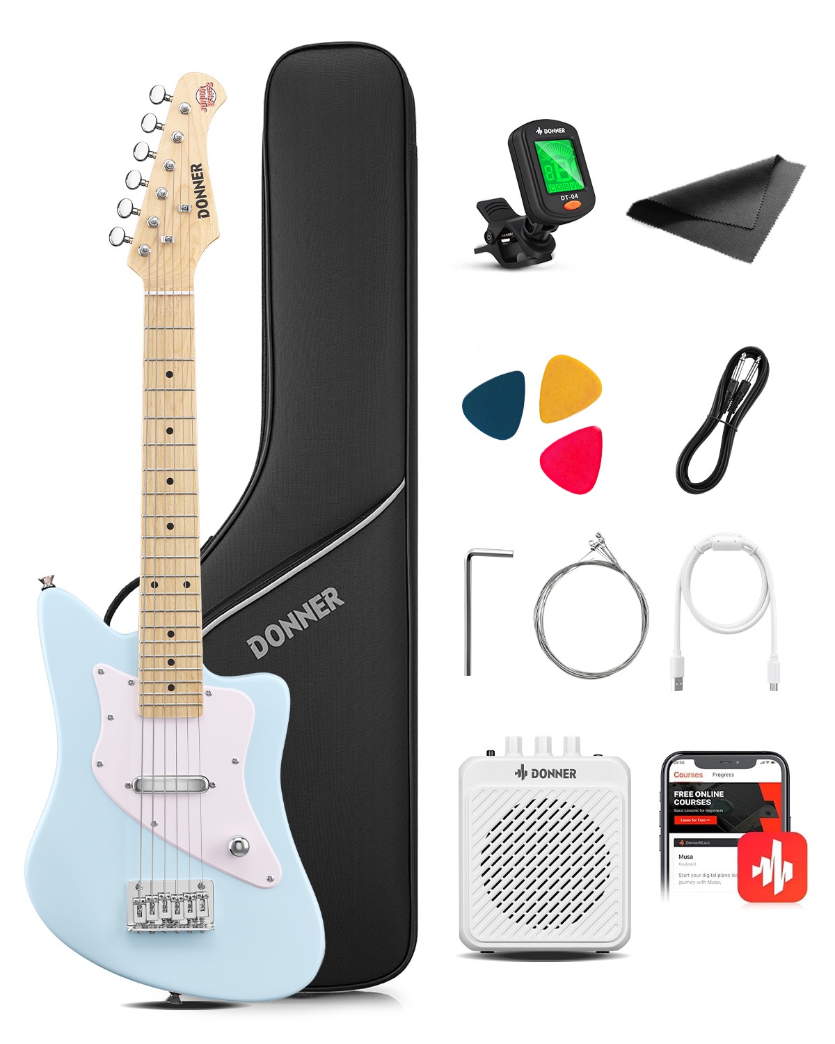 30″ Kids Electric Guitar Starter Kit – Donner DJM-100 Mini Guitar Bundle