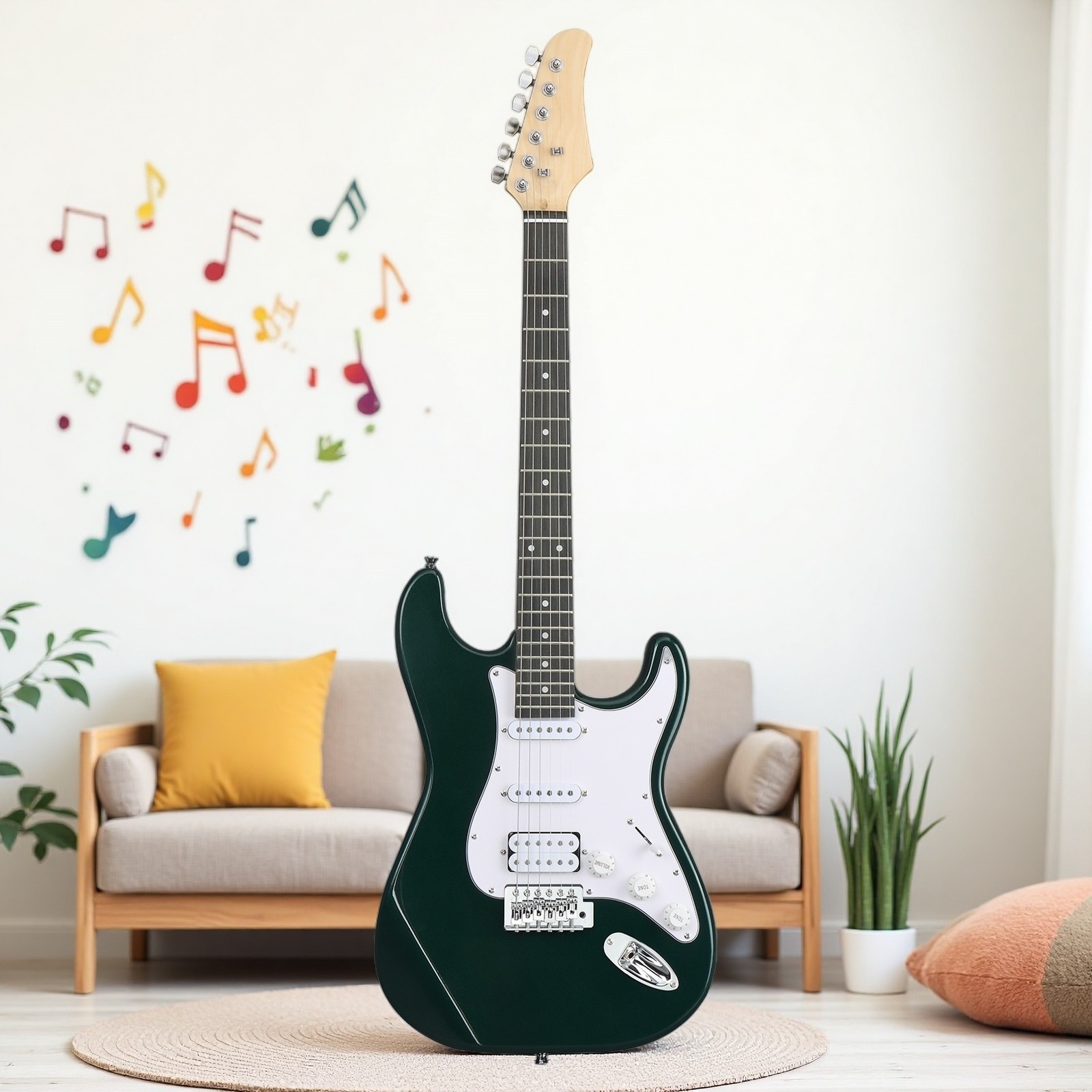 39″ S-Style Beginner Electric Guitar Set – Full Size Amp HSS Tremolo Dark Green
