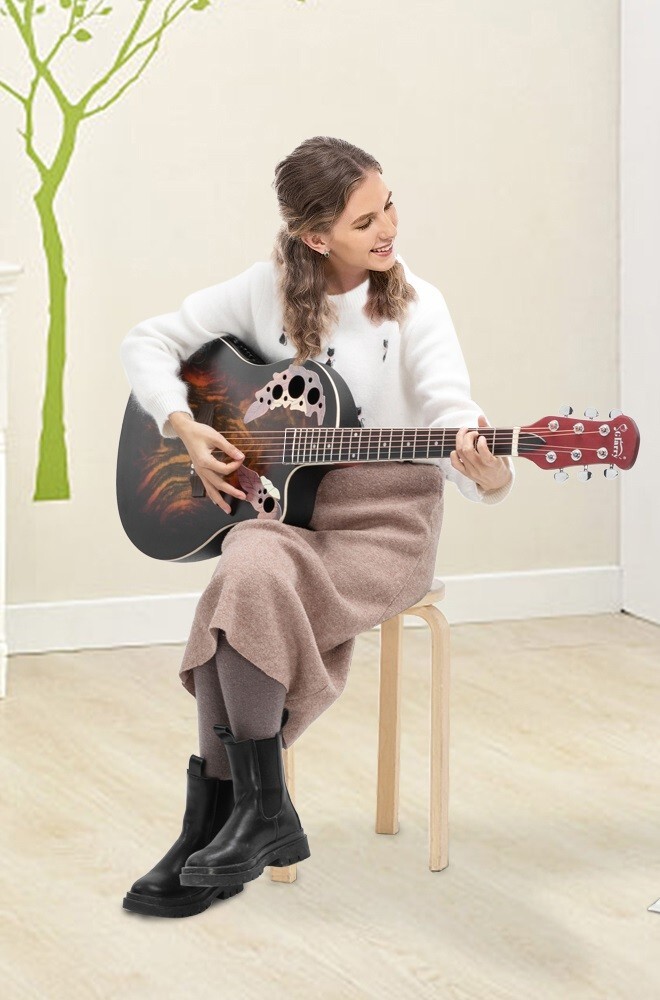 🎸FREE SHIPPING!🎸O Style Acoustic-Electric Guitar +Soft Case/Gig Bag