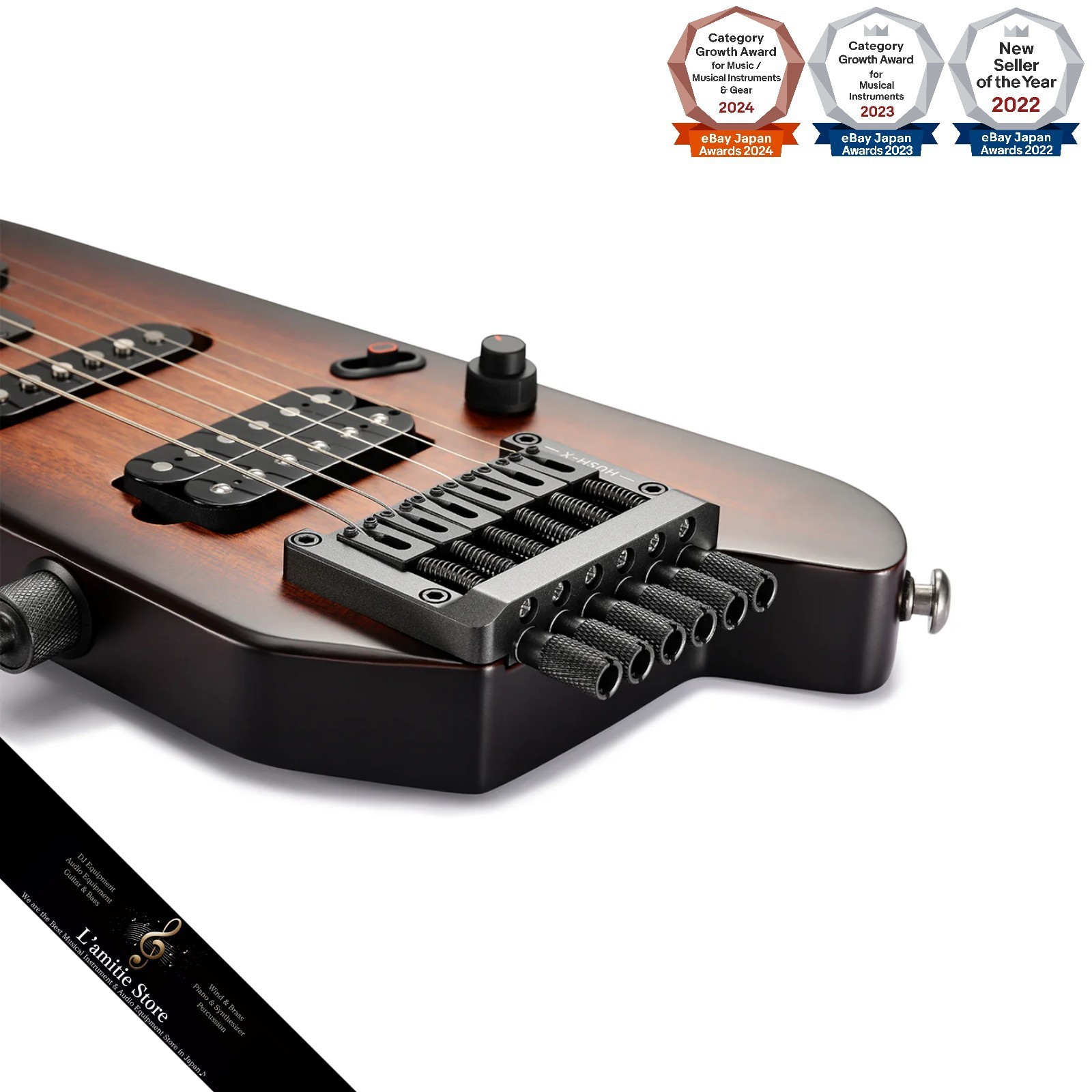 Donner HUSH-X Headless Electric Guitar Travel Compact Lightweight Sunburst Japan