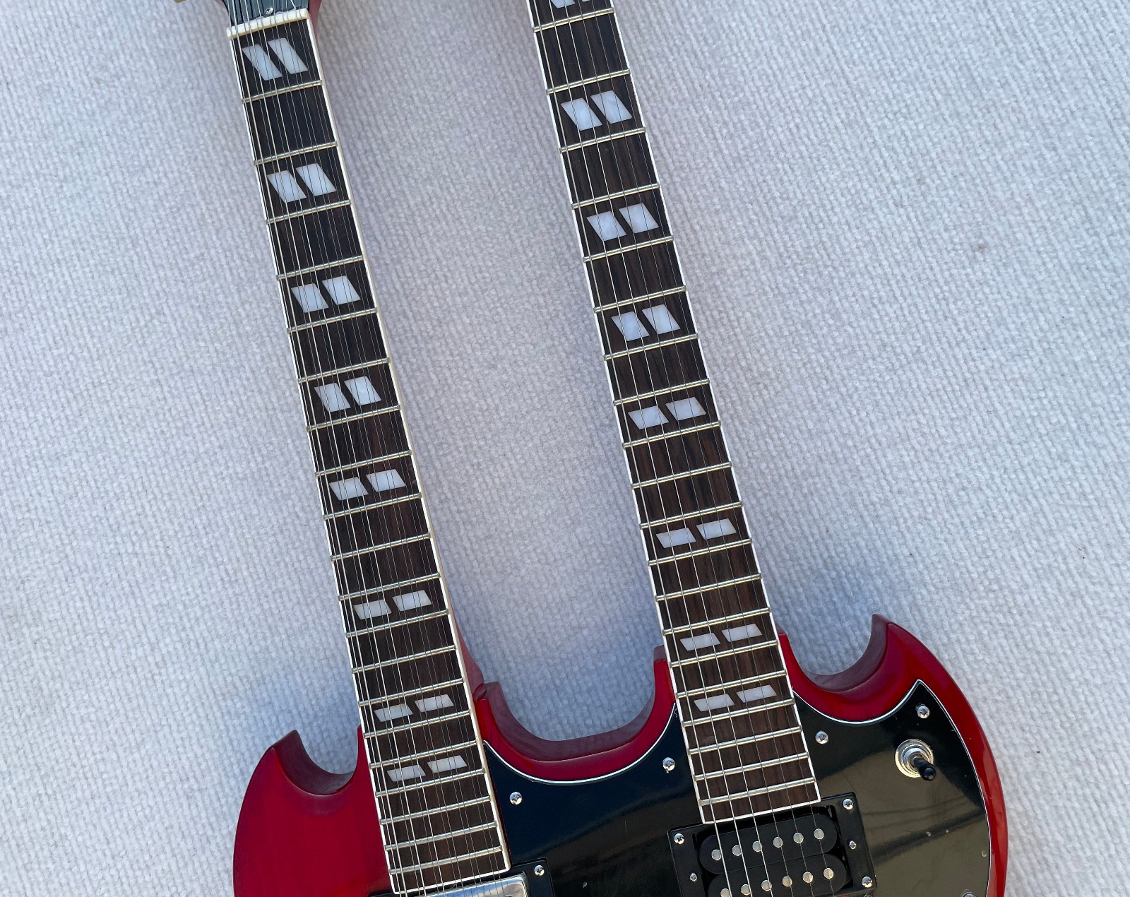 Double Neck 6 + 12 String Electric Guitar Bone Nut Glossy Finished Solid Body
