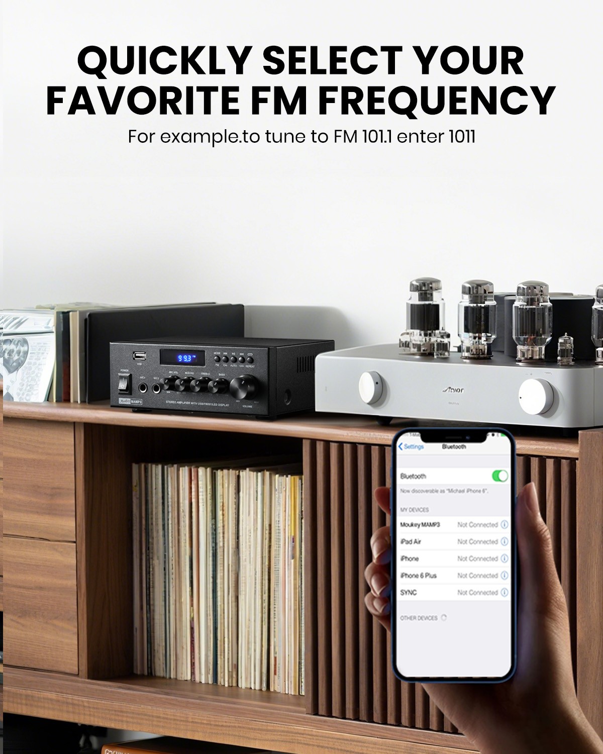 Moukey Stereo Receivers Bluetooth 5.0, 300W 2.0 Channel Power Audio Amplifier