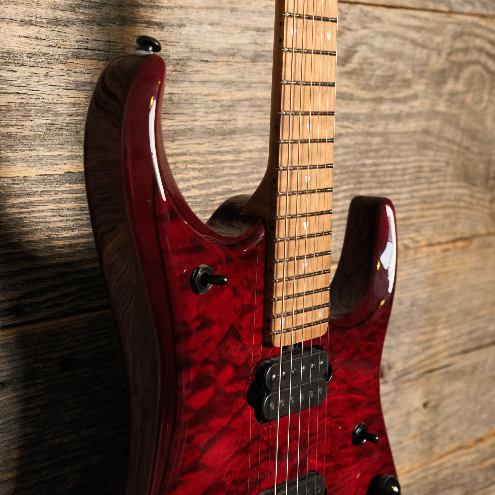 Ernie Ball Music Man JP15 Electric Guitar – Red Tide Quilt