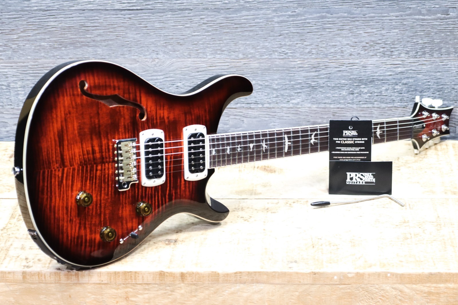 PRS SE Custom 24 Semi-Hollow Piezo Orange Tiger Smokeburst Electric Guitar w/Bag