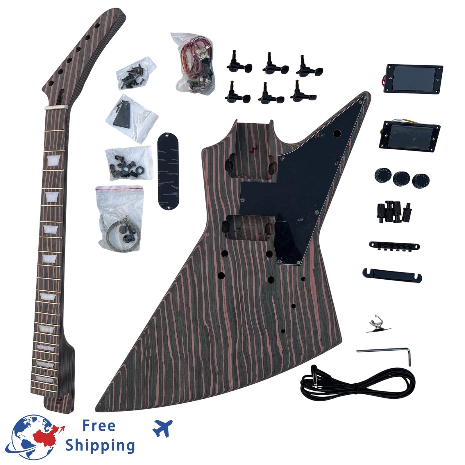 Humbucker DIY Electric Guitar Kits Zebrawood Bone Nuts Set Neck Free Ship