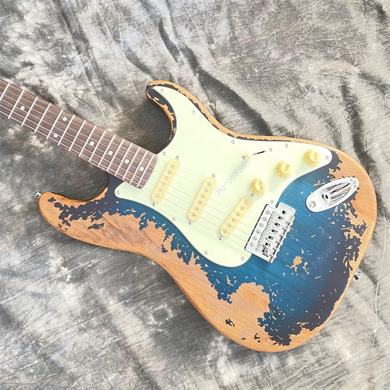 Solid Electric Guitar Stainless Fret Maple Neck SSS Pickup Aged Blue Fast Ship